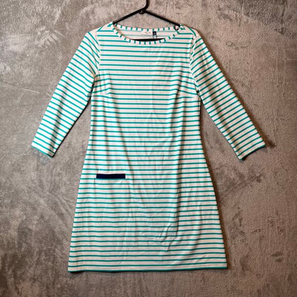 Cabana Life Signature Shift Striped Dress Sz SM‎ White Teal Nautical UPF 50+ New - Picture 1 of 9